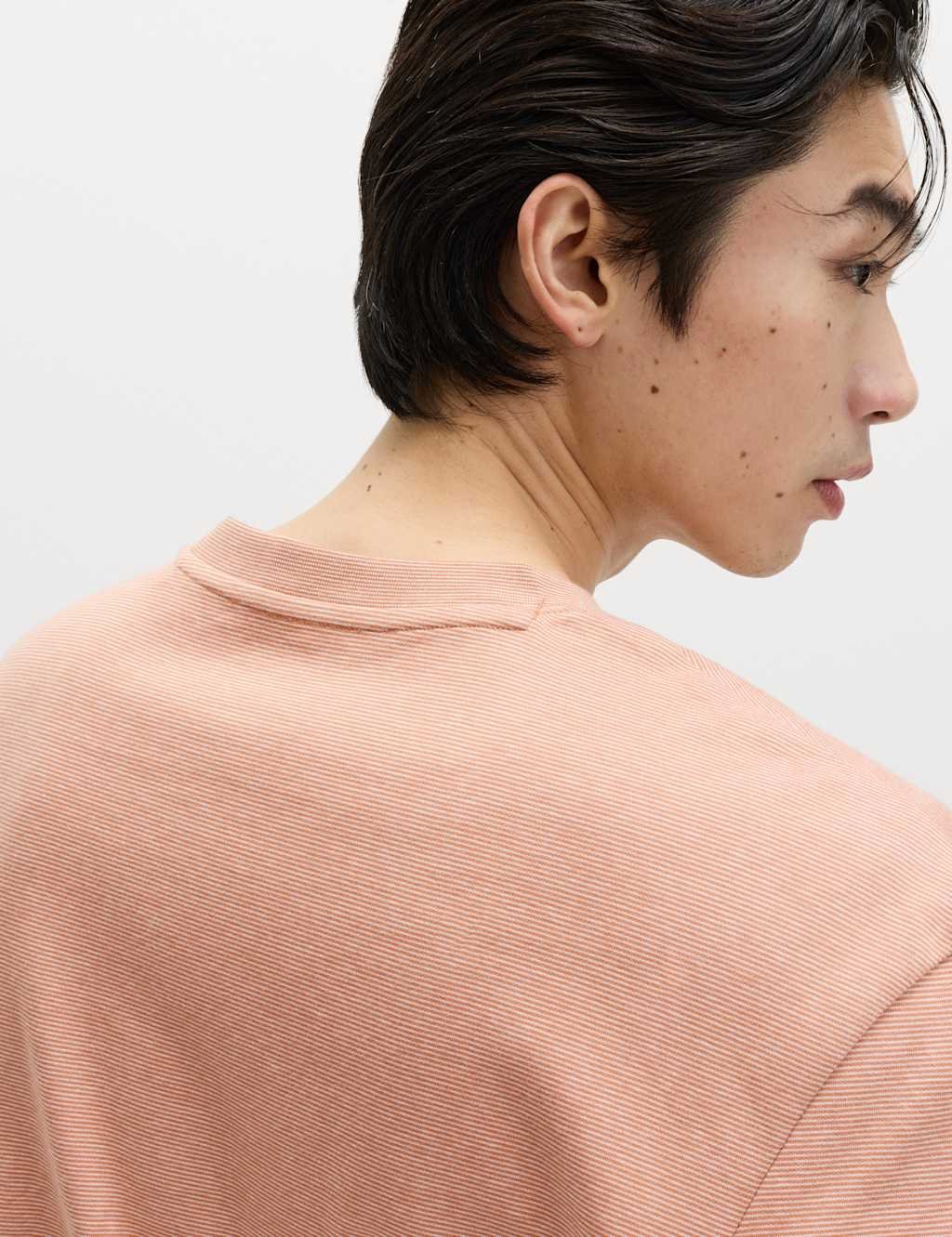 Marks & Spencer M&S Cotton Rich Ultimate Performance Striped T-Shirt Burnt Orange - 3