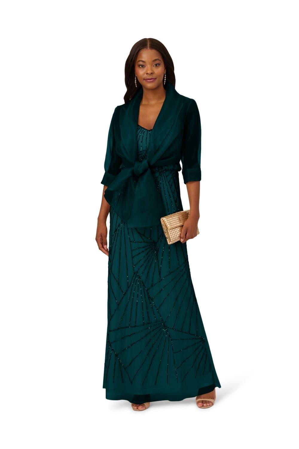Adrianna Papell Adrianna Papell Women's Short Sleeve Organza Wrap Jacket in Dark Green