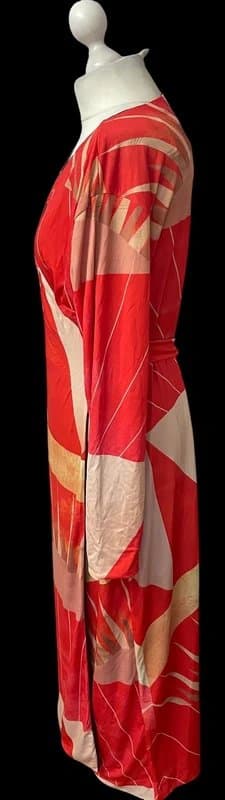 Never Fully Dressed Never Fully Dressed Red Abstract Print Wrap Midi Dress | Size UK 16 | RRP £135