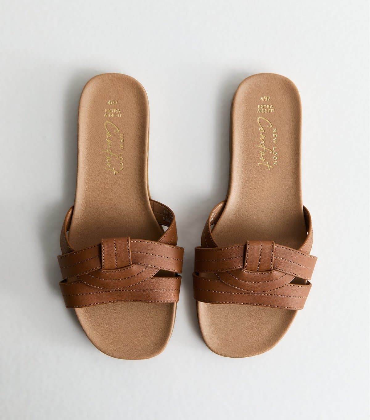 New Look Women's Extra Wide Fit Tan Interwoven Strap Faux Leather Mules Vegan New Look