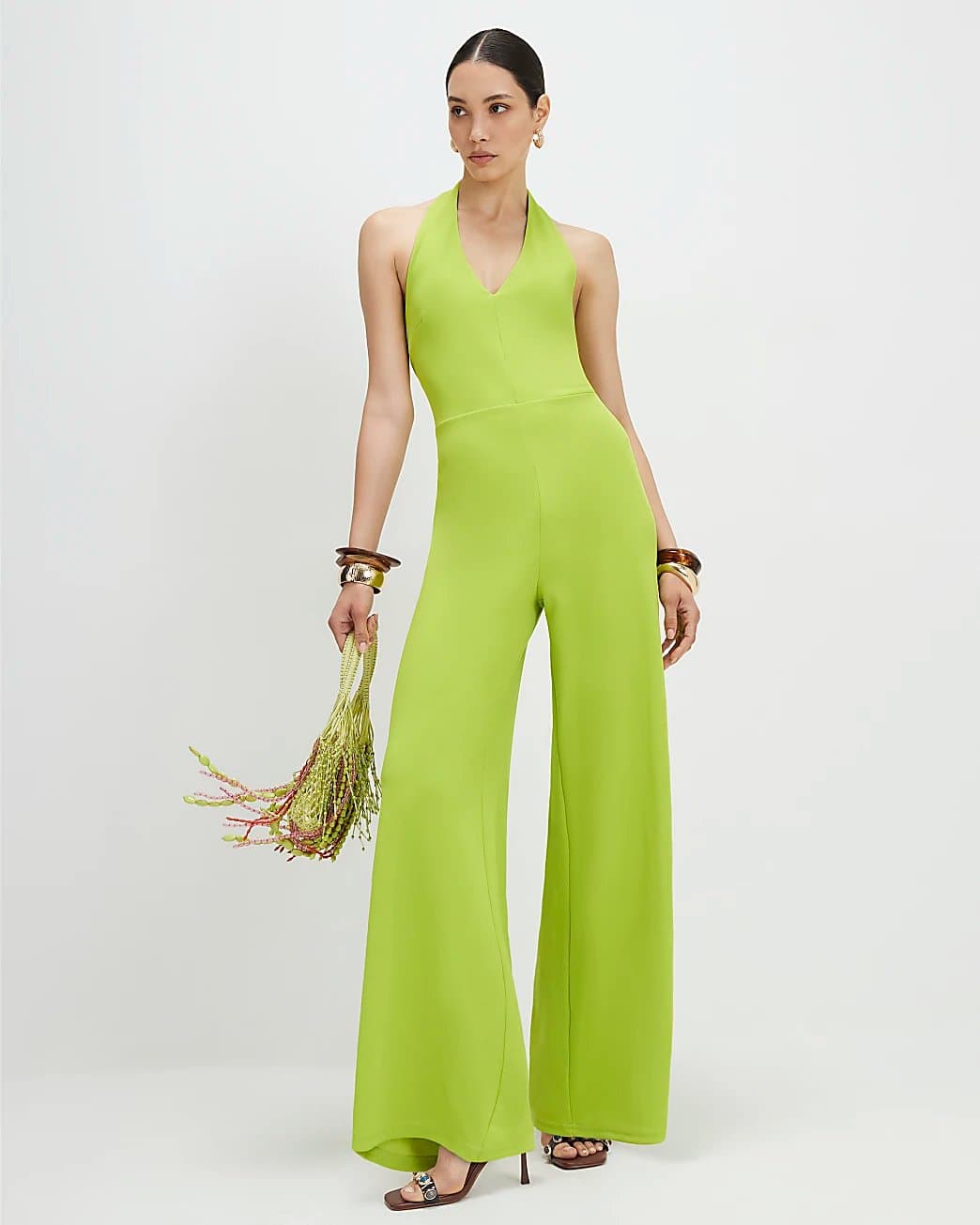River Island River Island Womens Green Halter Neck Jumpsuit