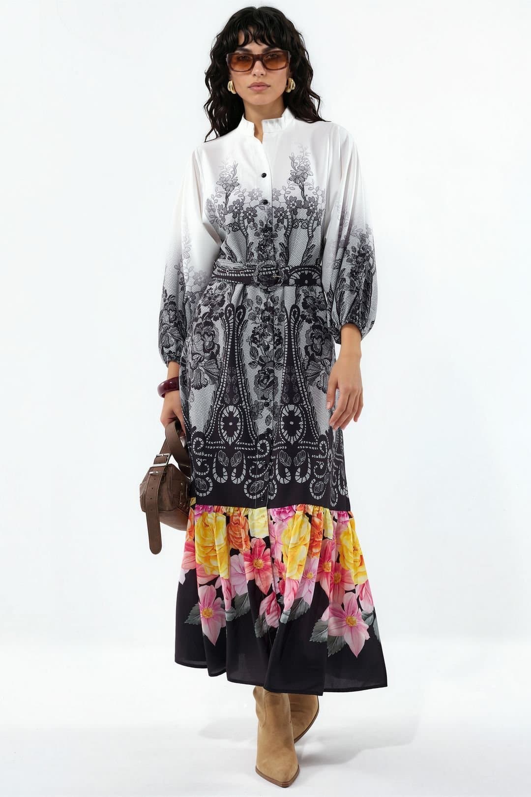 MSN Collection MSN Collection Women's Floral Belted Midi Dress