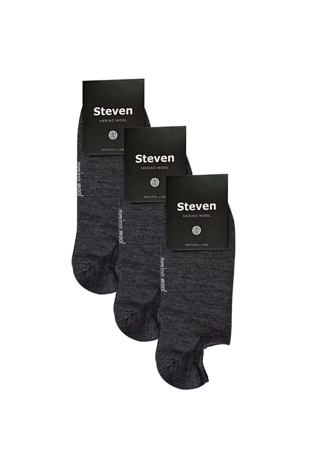 Steven Steven Men's 3 Pack Merino Wool Invisible No Show Socks in Grey - 2