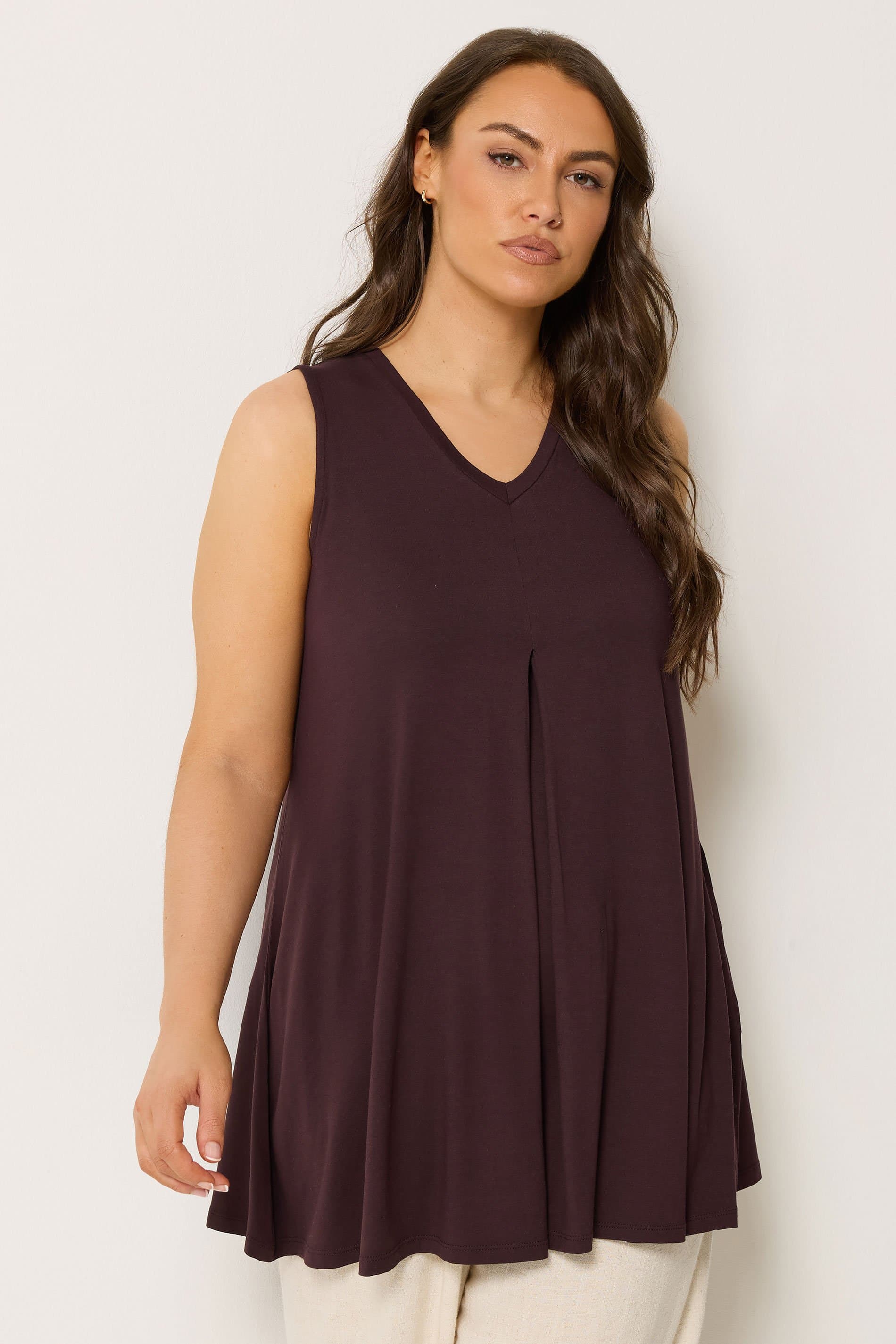 Yours Plus Size Chocolate Brown Pleat Front Vest Top