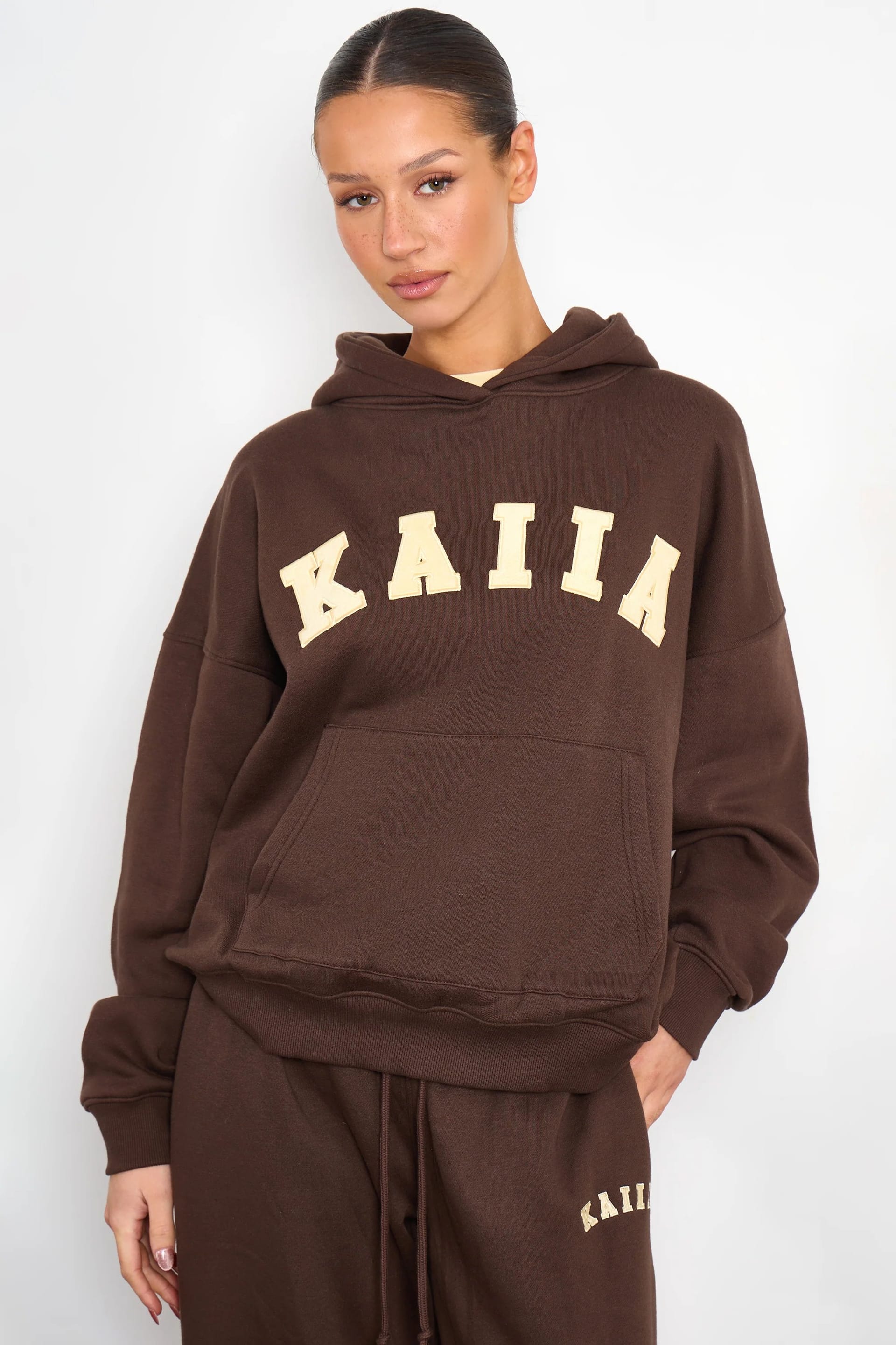 Kaiia Bitter Chocolate & Butter Yellow Oversized Hoodie