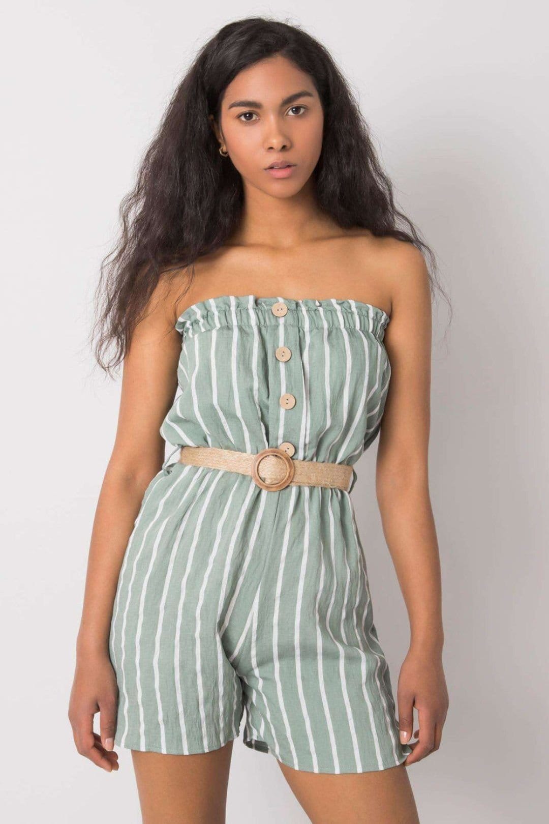 Love Lace Green Striped Jumpsuit with Belted Waist