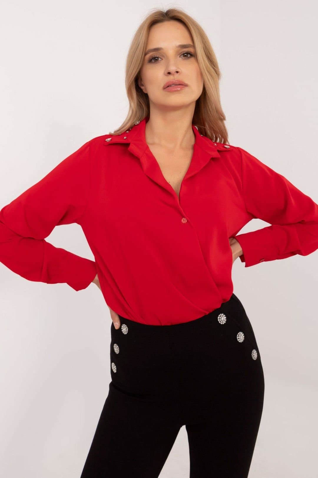 Love Lace Love Lace Red Polyester/Viscose Long Sleeve Shirt