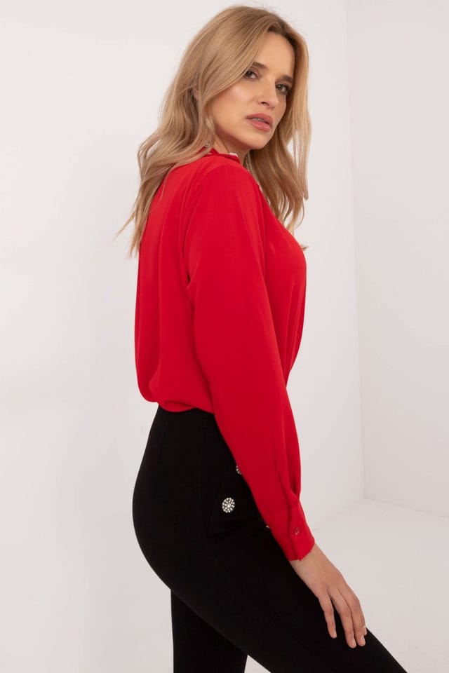 Love Lace Love Lace Women's Classic Long Sleeve Shirt with Zircon Collar Style 203400 in Red - 2
