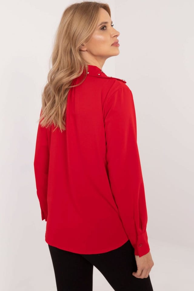 Love Lace Love Lace Women's Classic Long Sleeve Shirt with Zircon Collar Style 203400 in Red - 3
