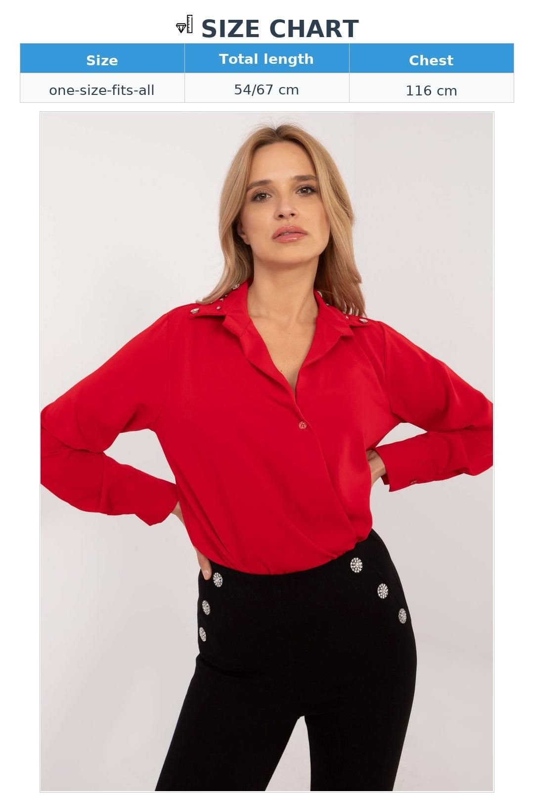 Love Lace Love Lace Women's Classic Long Sleeve Shirt with Zircon Collar Style 203400 in Red - 4