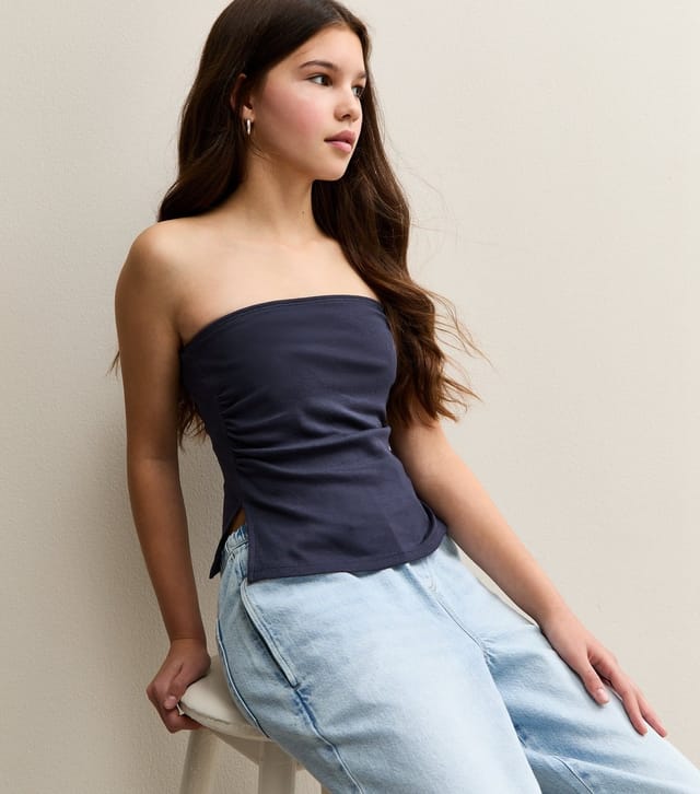 New Look Girls' Navy Ruched Side Bandeau Top New Look - 2