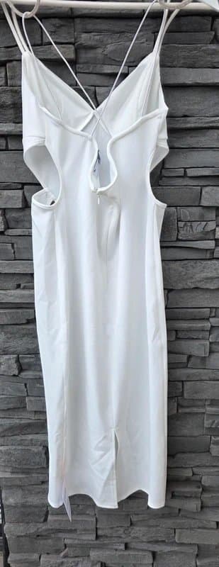 ASOS Asos Design White Cute Out Stretchy Midi fitted Wiggle Pencil Dress Silver crystal straps Hen Bride