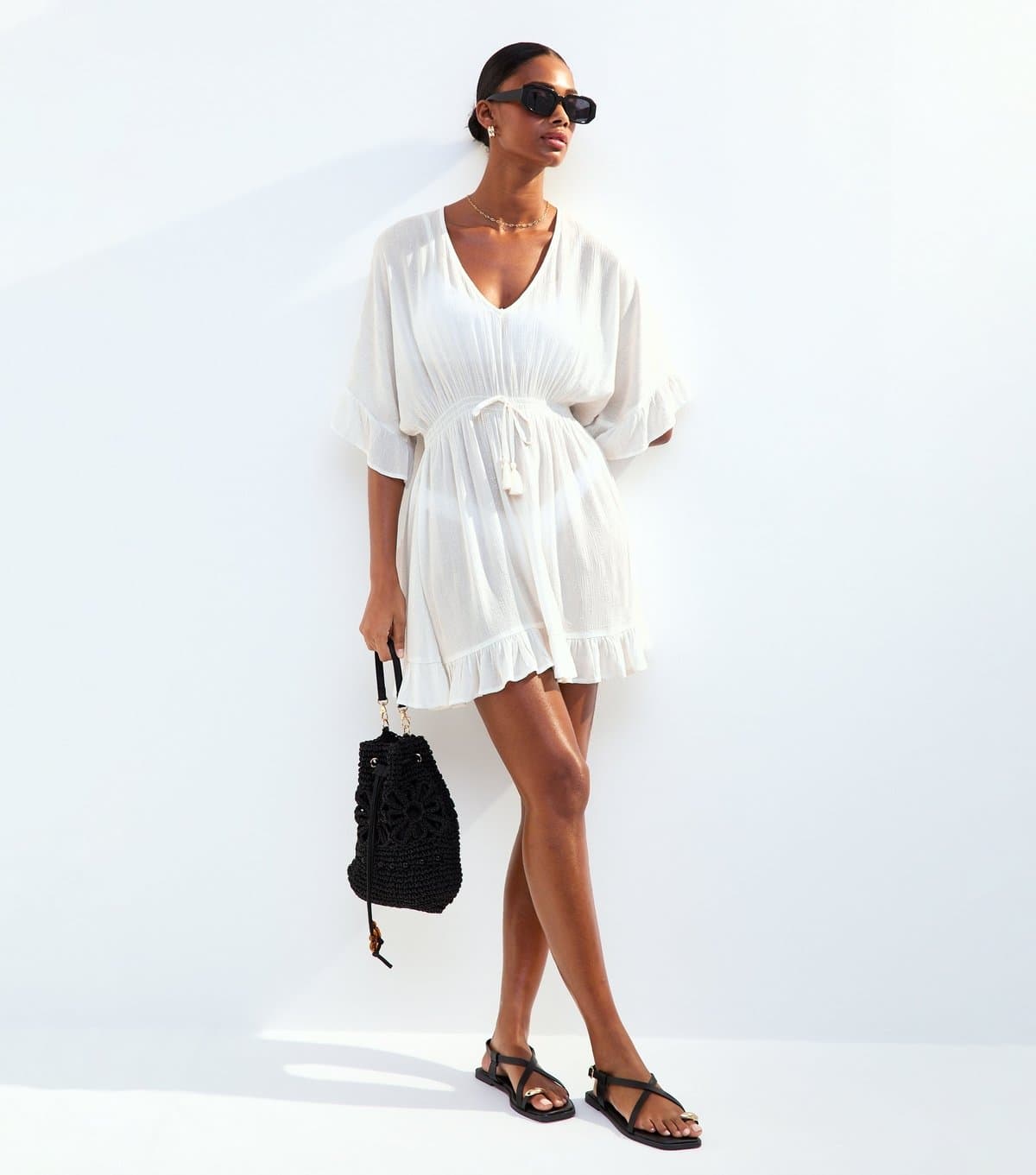 New Look Women's White Metallic Stripe Kaftan New Look