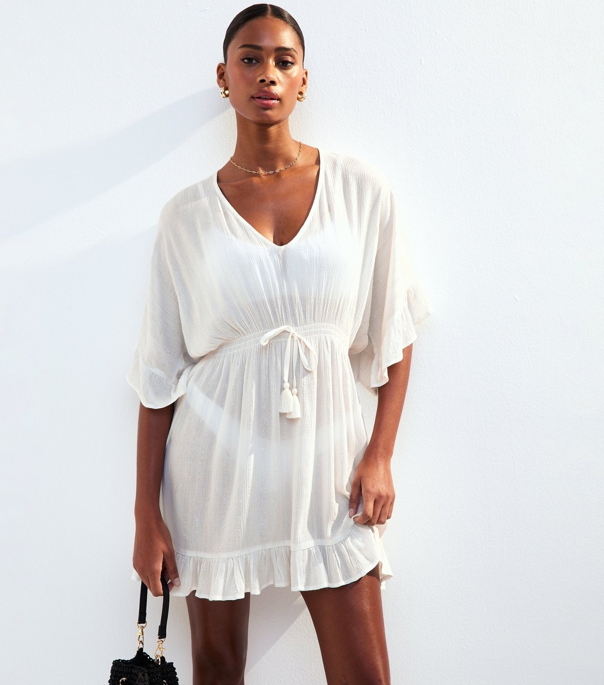 New Look Women's White Metallic Stripe Kaftan New Look - 2