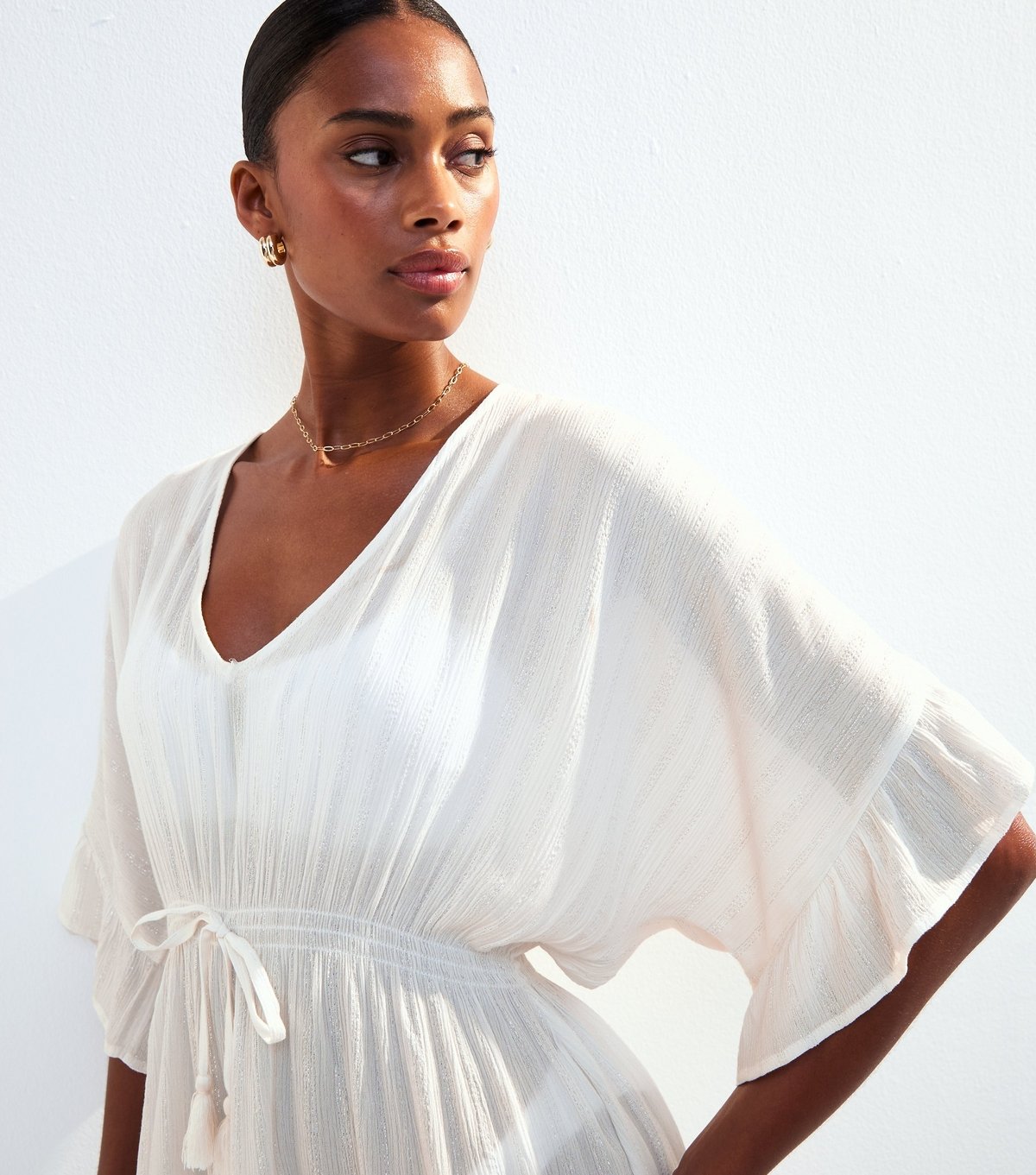 New Look Women's White Metallic Stripe Kaftan New Look - 3