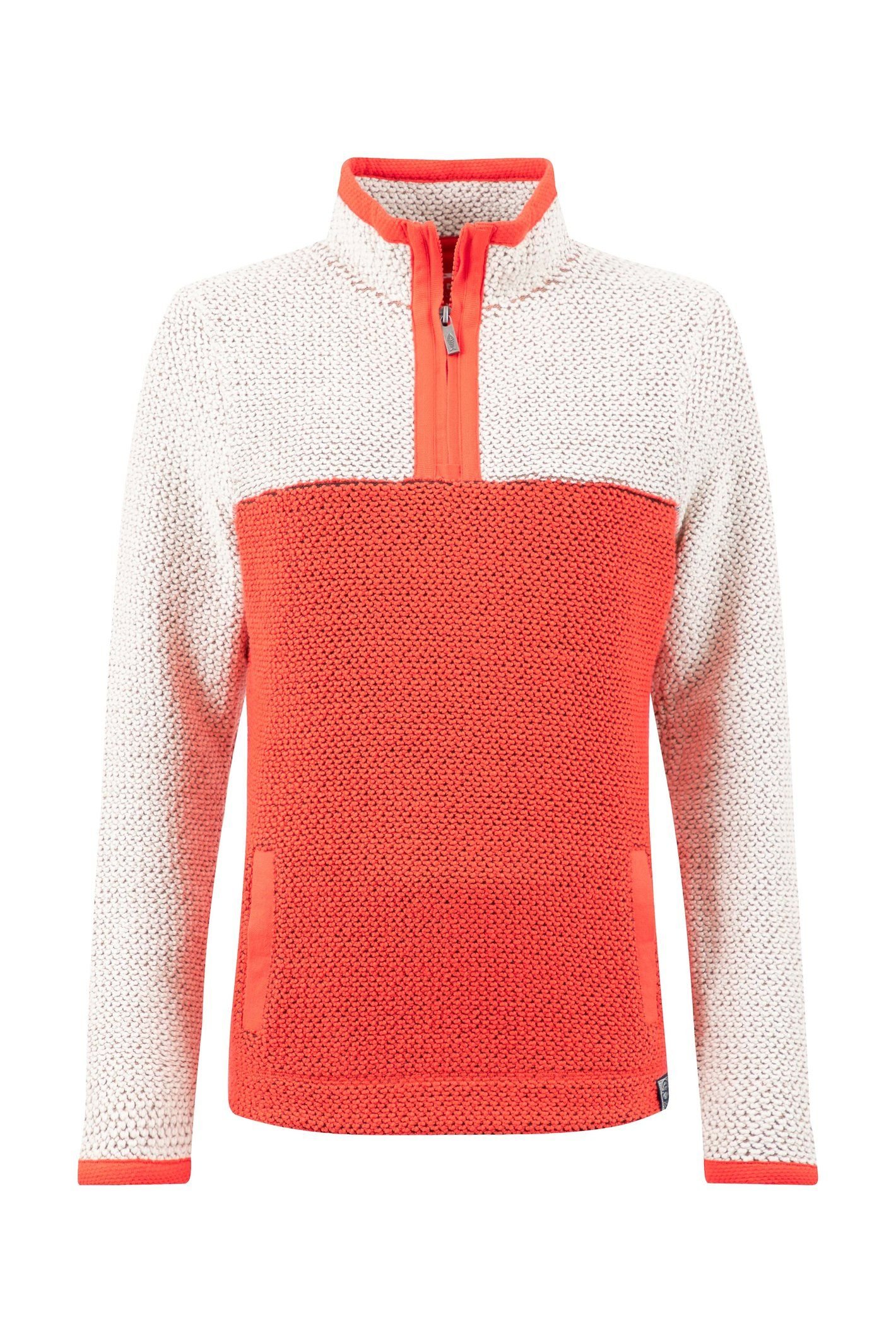 Weird Fish Weird Fish Women's Isla 1/4 Zip Colour Block Macaroni Sweatshirt in Coral - 2