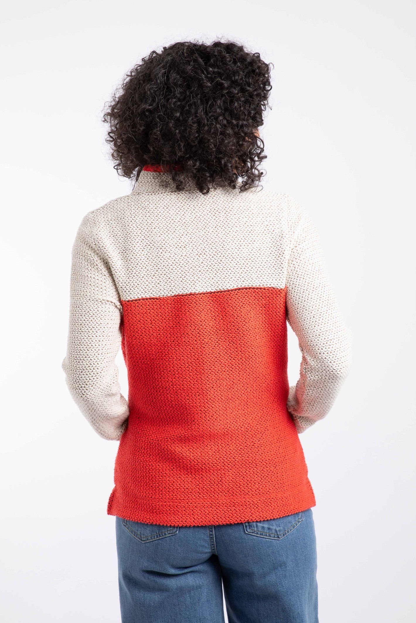 Weird Fish Weird Fish Women's Isla 1/4 Zip Colour Block Macaroni Sweatshirt in Coral - 3