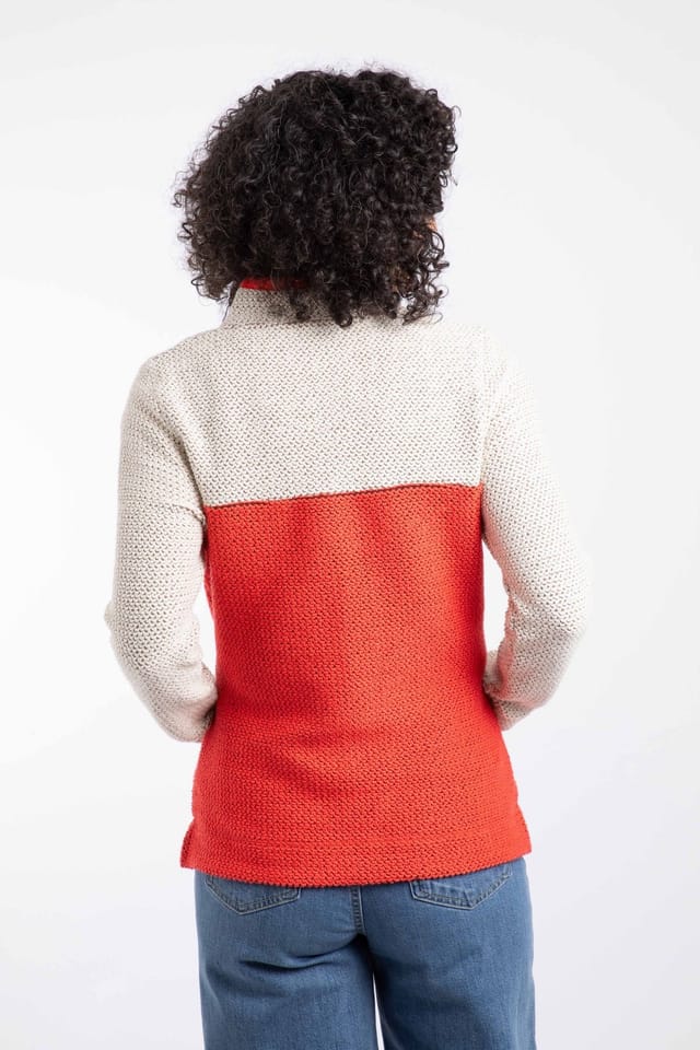 Weird Fish Weird Fish Women's Isla 1/4 Zip Colour Block Macaroni Sweatshirt in Coral - 3