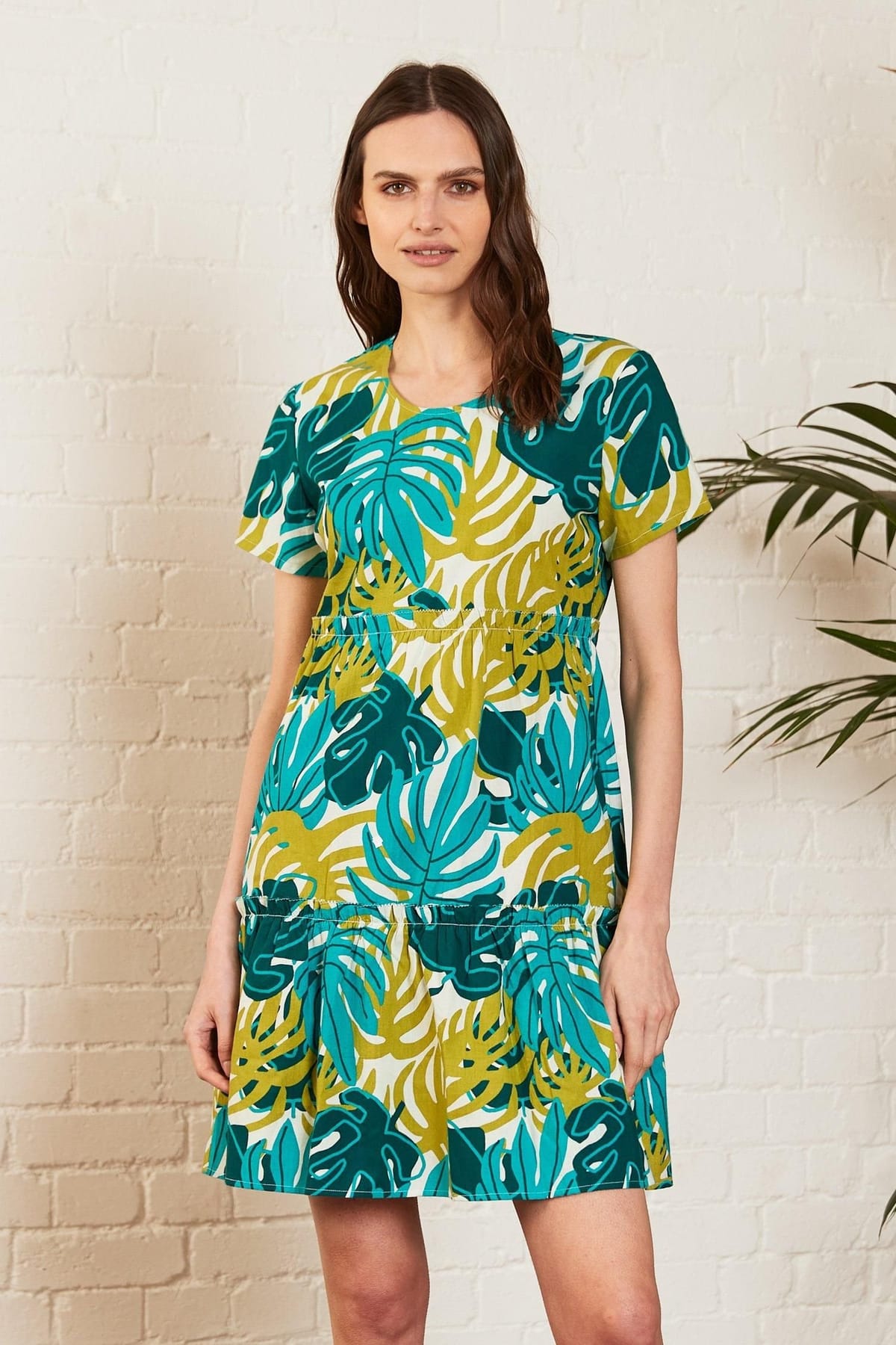 Nomads Clothing Nomads Clothing Women's Cotton Poplin Gathered Tunic Dress in Teal - 1