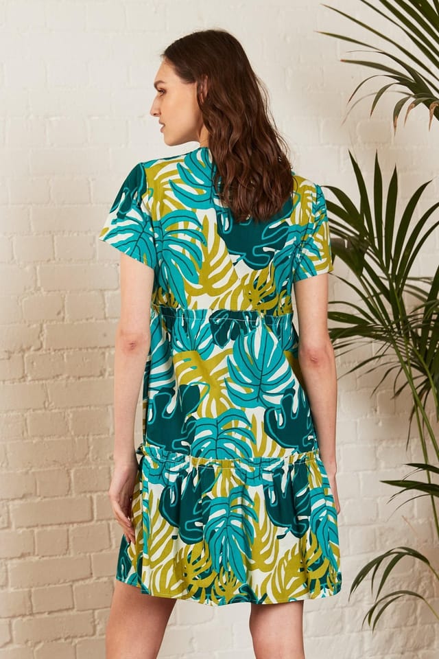 Nomads Clothing Nomads Clothing Women's Cotton Poplin Gathered Tunic Dress in Teal - 2