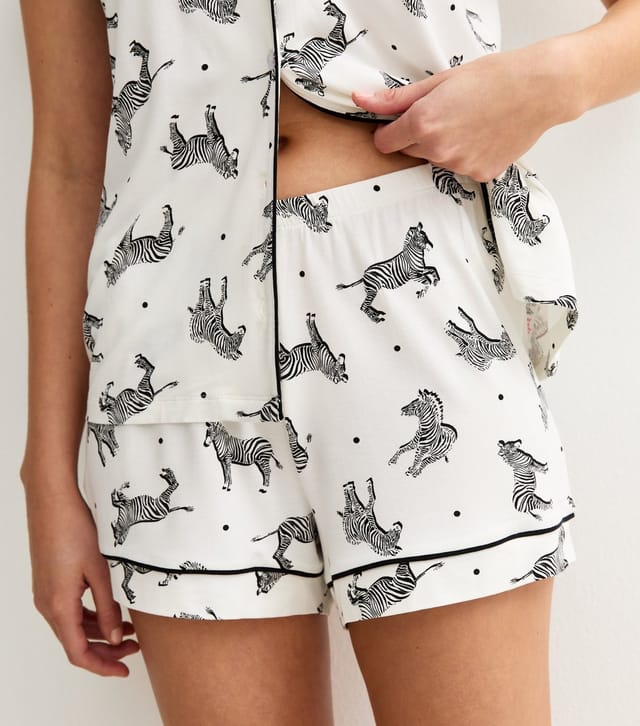 New Look Women's White Zebra Print Revere Collar Shirt and Shorts Pyjama Set New Look - 3