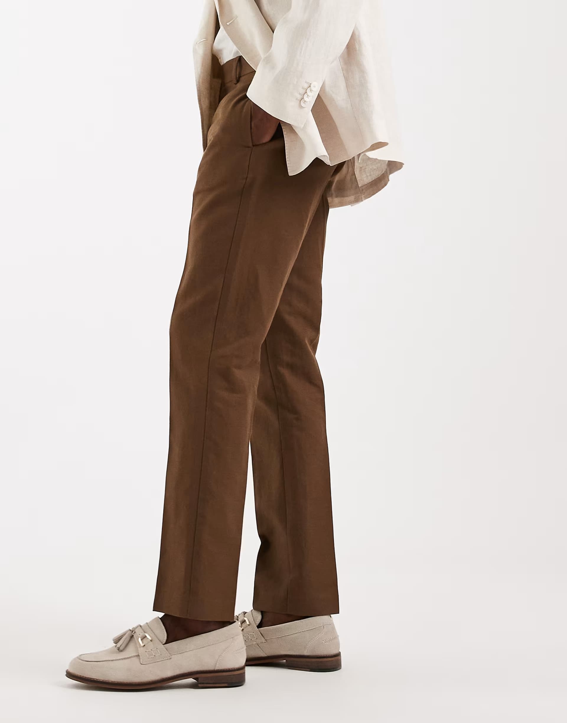 ASOS ASOS DESIGN smart linen rich slim trousers in dark brown