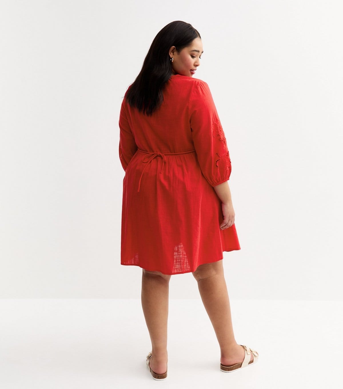 New Look Women's Plus Size Red Broderie Anglaise Trim Smock Mini Dress Curves New Look - 4
