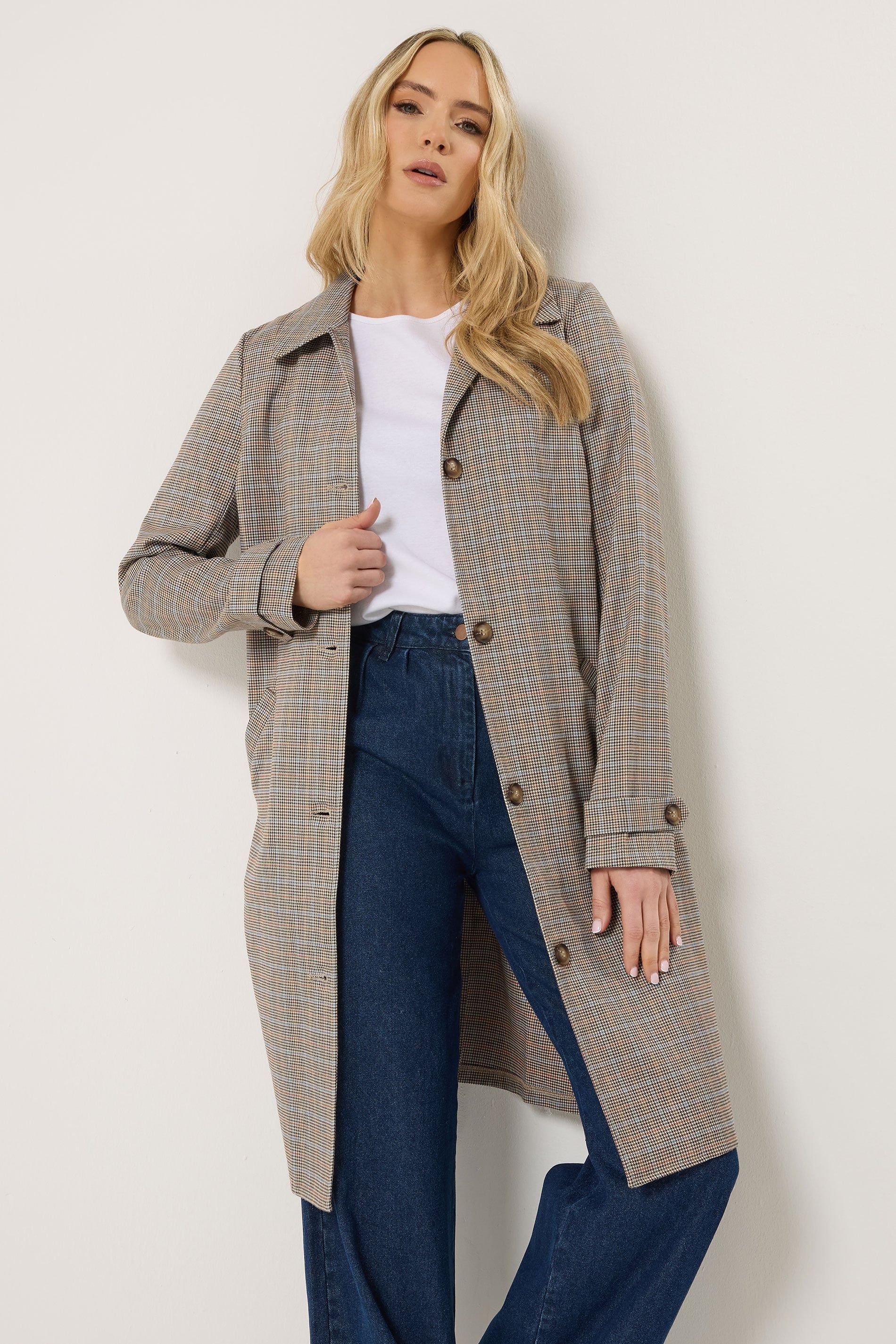Long Tall Sally Long Tall Sally Women's Tall Check Car Coat in Light Brown - 1