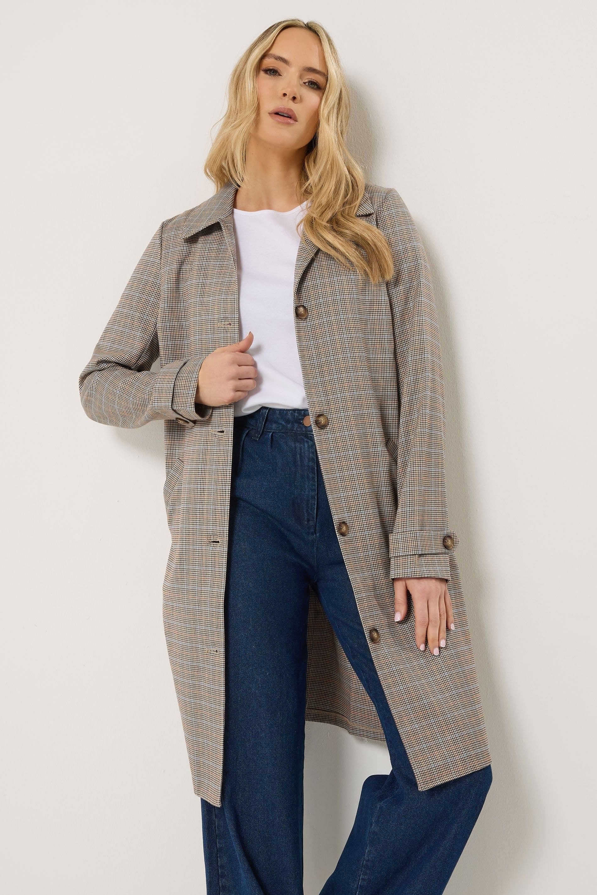 Long Tall Sally Light Brown Check Car Coat