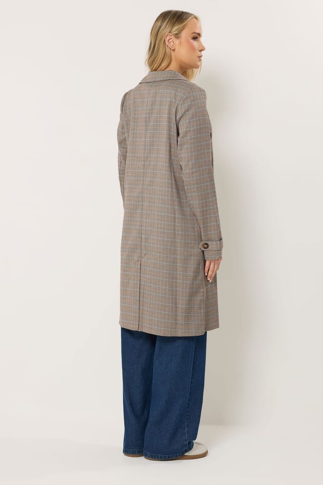 Long Tall Sally Long Tall Sally Women's Tall Check Car Coat in Light Brown - 3