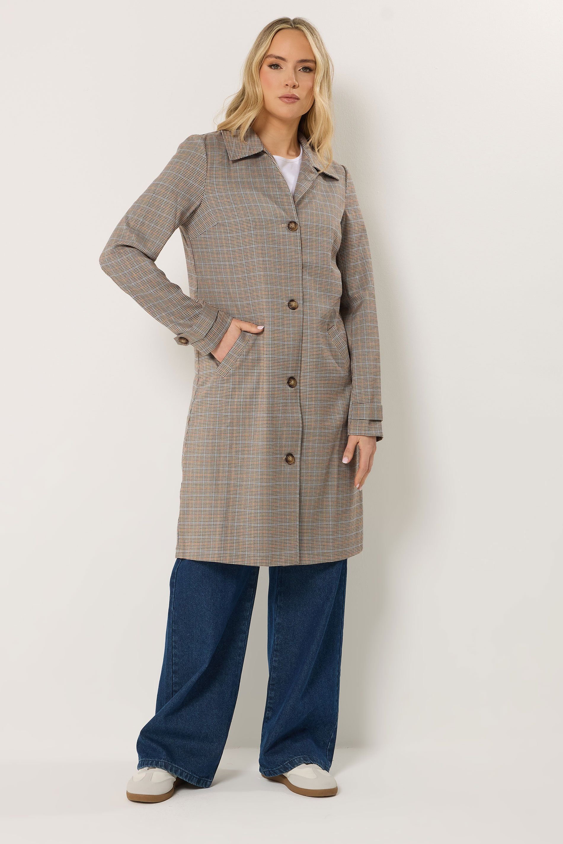 Long Tall Sally Long Tall Sally Women's Tall Check Car Coat in Light Brown - 4