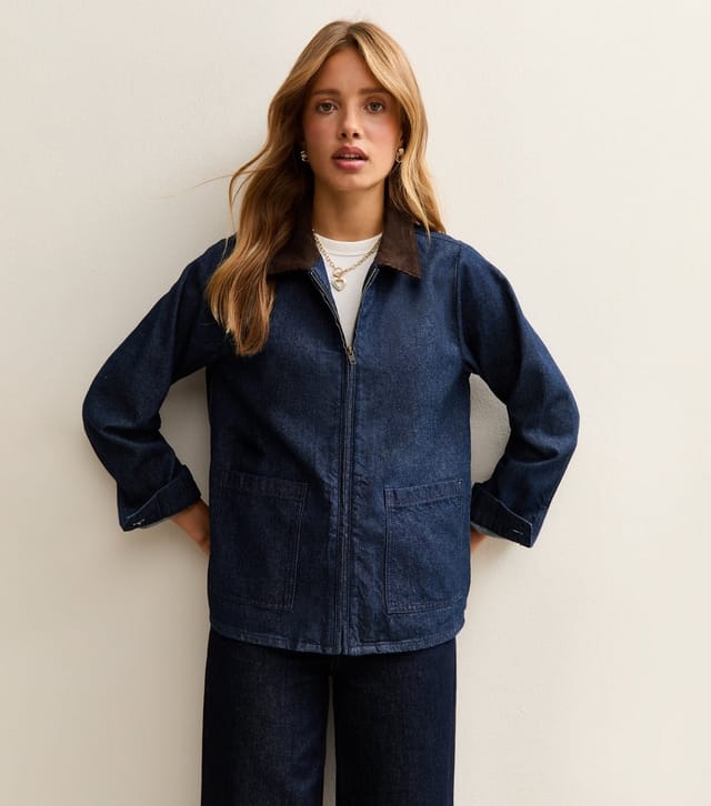 New Look Women's Blue Contrast Collar Denim Barn Jacket New Look - 2