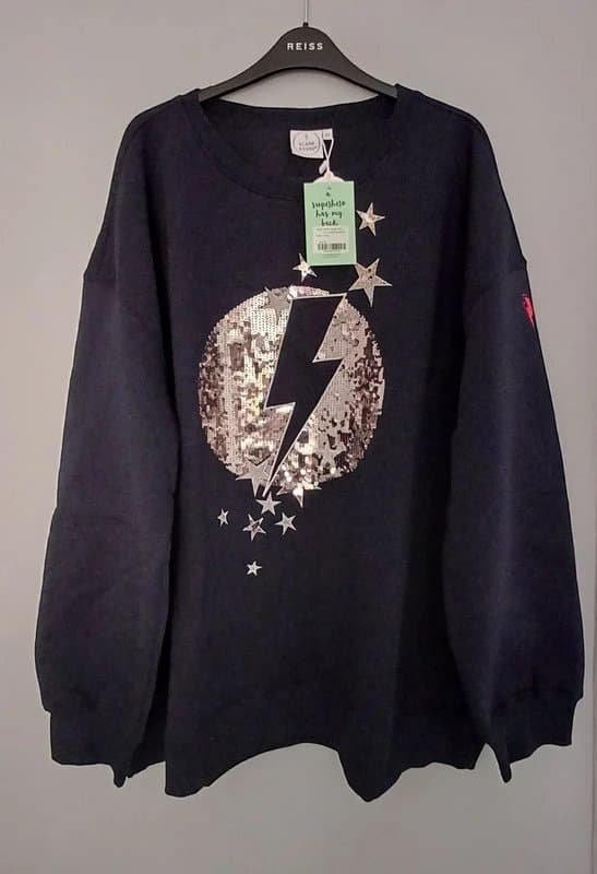 Scamp & Dude Scamp&Dude Navy Silver Sequin Star Print Sweatshirt- size 22