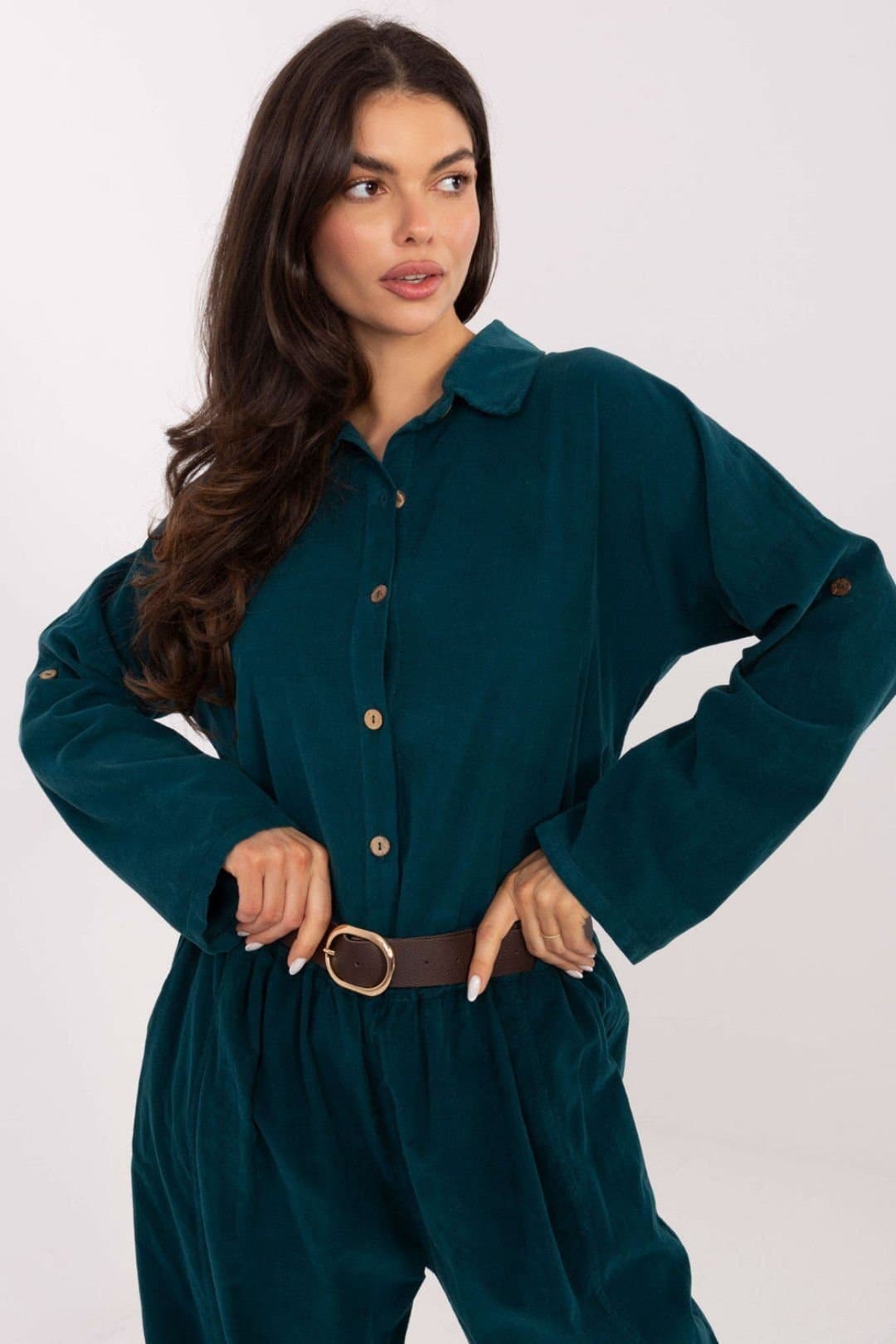 Love Lace Love Lace Women's Corduroy Long Sleeve Shirt Style 220826 in Green