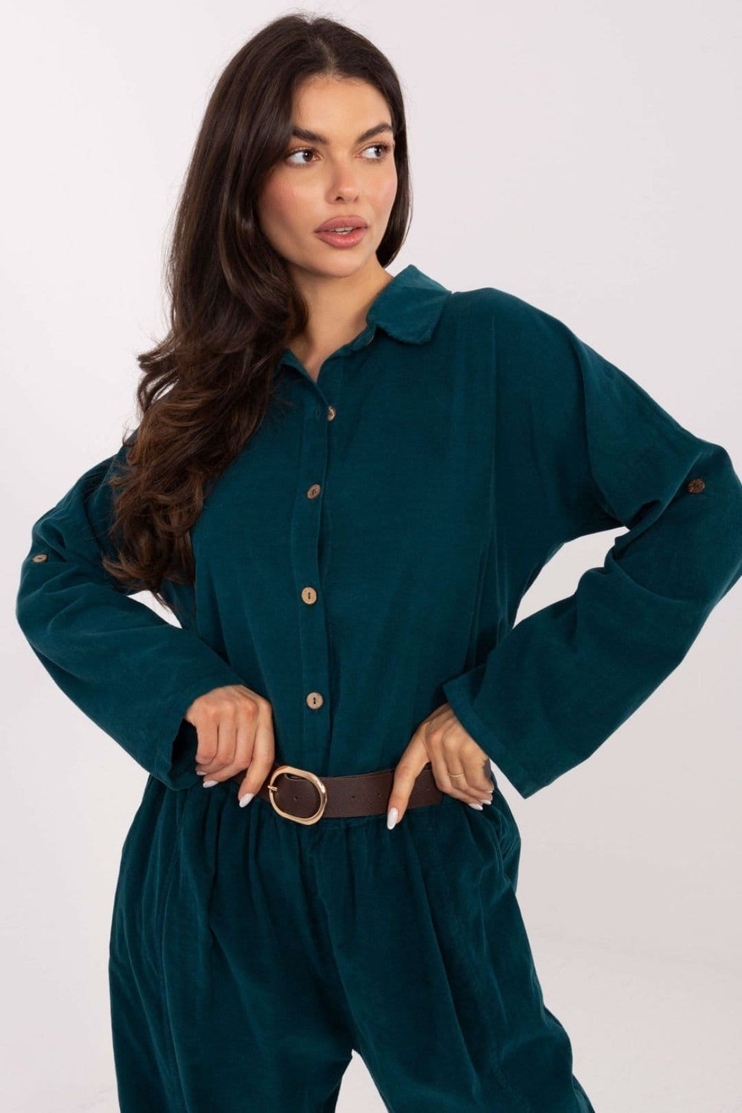 Love Lace Green Polyester Corduroy Long Sleeve Shirt