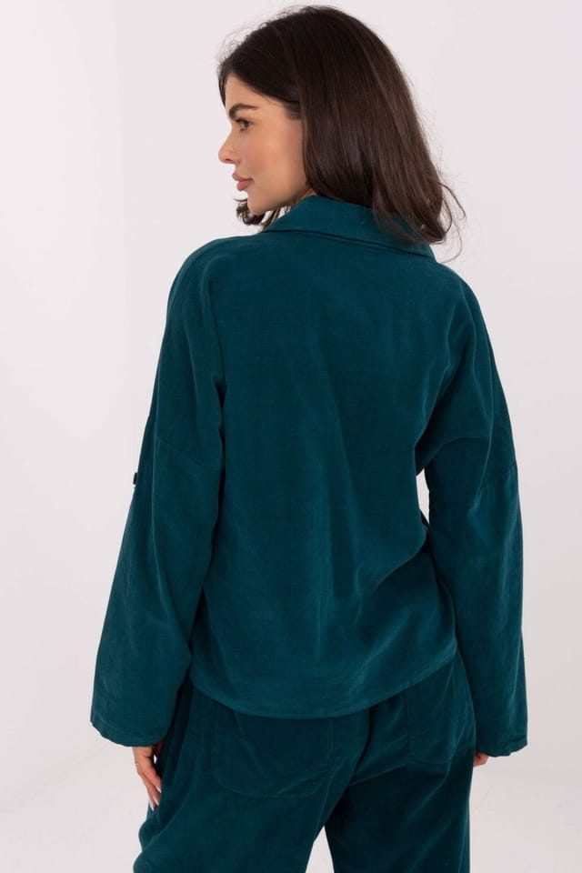 Love Lace Love Lace Women's Corduroy Long Sleeve Shirt Style 220826 in Green - 3