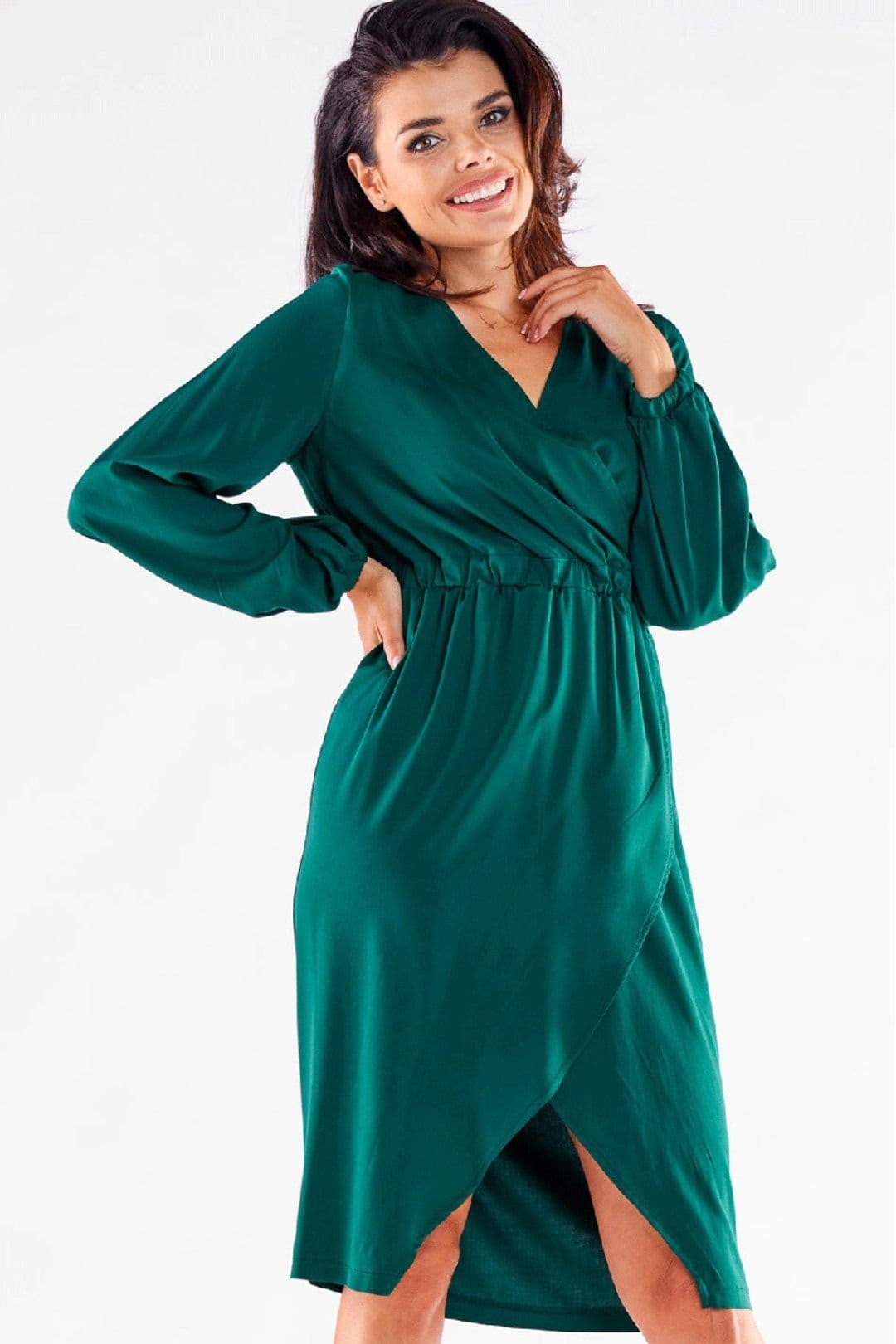 Love Lace Green Satin V-Neck Midi Dress
