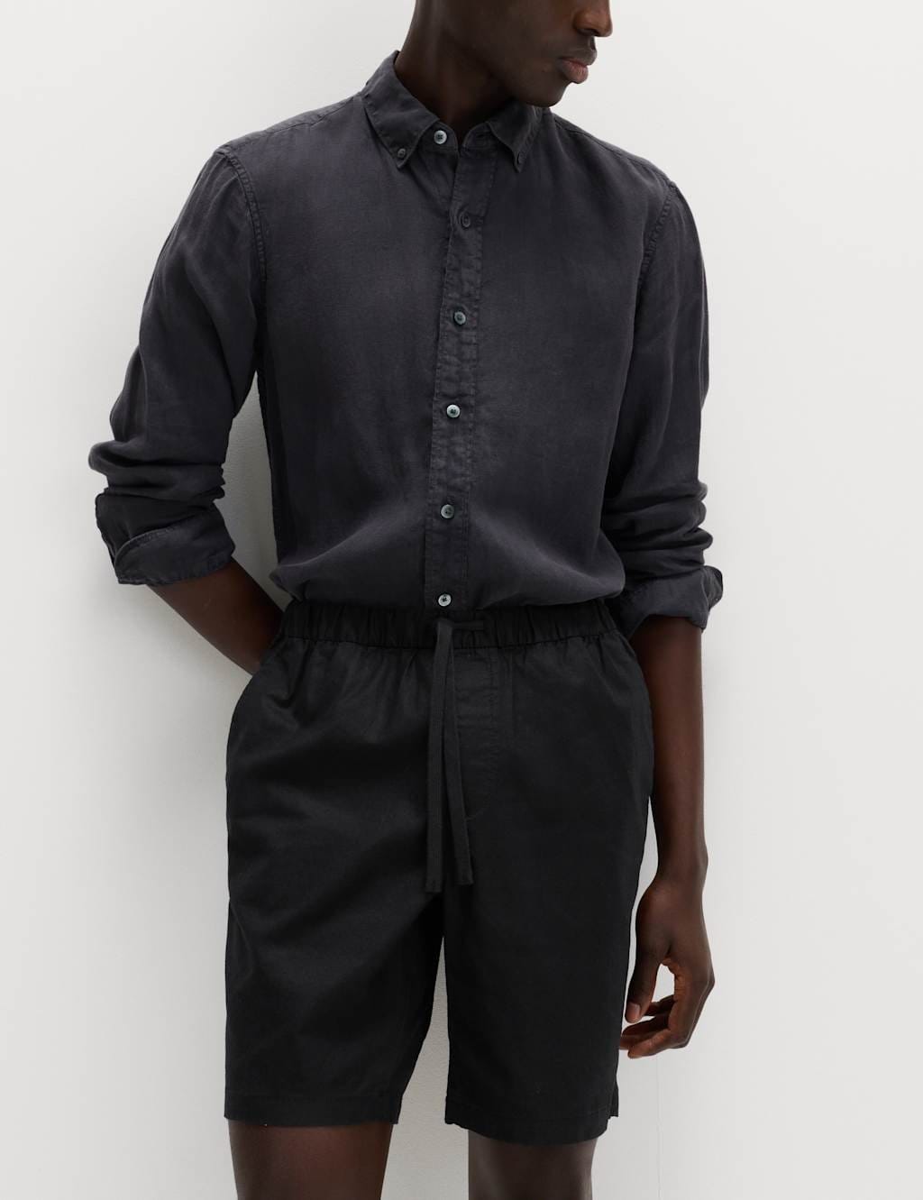 M&S Black Cotton Linen Shorts