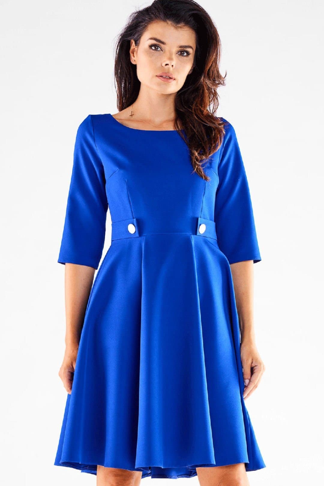 Love Lace Love Lace Women's Blushed Short Sleeve A Line Dress Buttons Poland in Blue