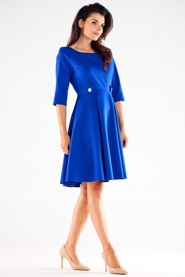 Love Lace Love Lace Women's Blushed Short Sleeve A Line Dress Buttons Poland in Blue - 2