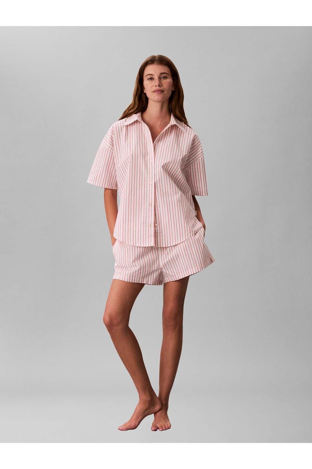 Calvin Klein Calvin Klein Men's Covered Wb Poplin Short Aurora Stripe Peach Bliss - 4