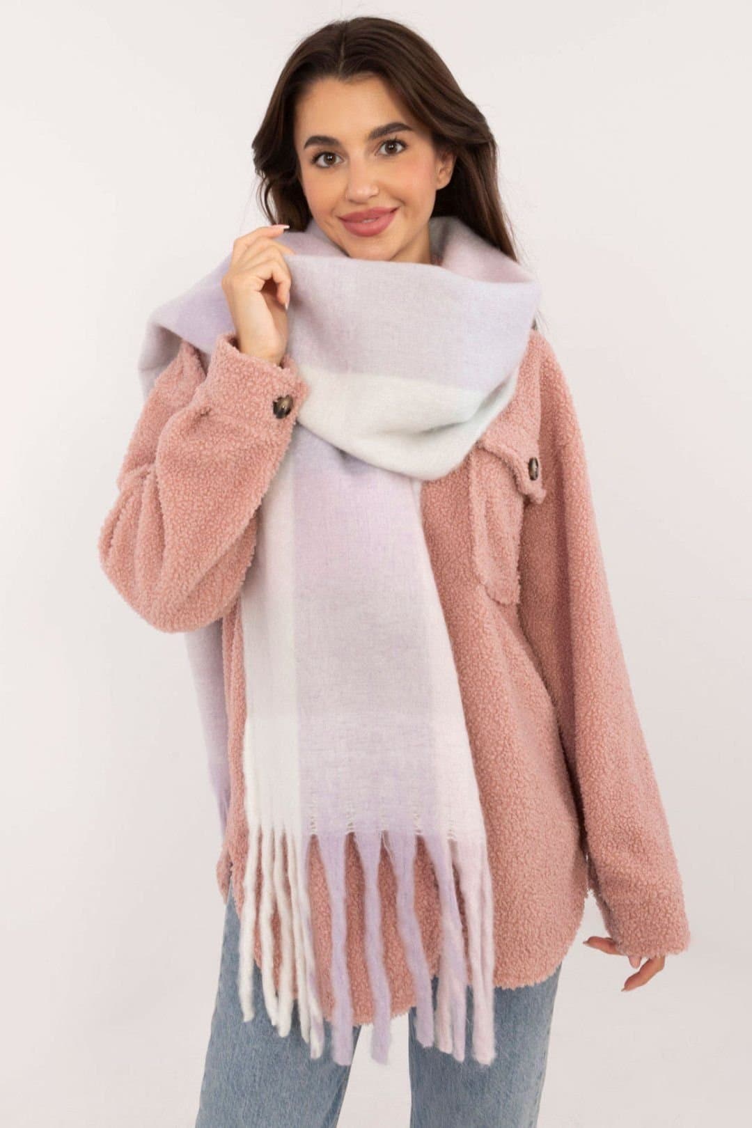 Love Lace Love Lace Women's Elegant Classic Check Polyester Scarf with Decorative Tassels in Violet