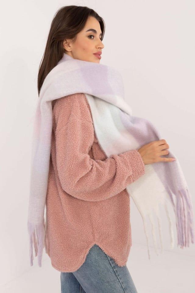 Love Lace Love Lace Women's Elegant Classic Check Polyester Scarf with Decorative Tassels in Violet - 2