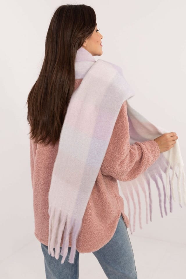 Love Lace Love Lace Women's Elegant Classic Check Polyester Scarf with Decorative Tassels in Violet - 3
