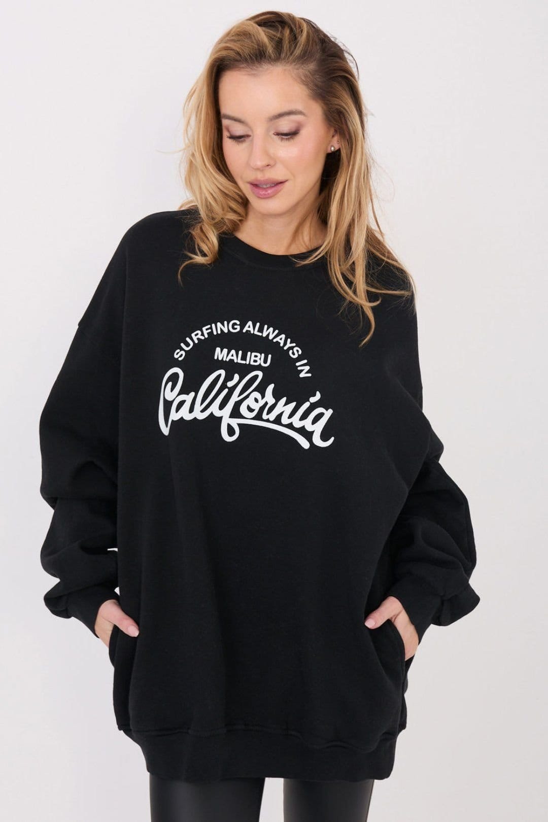 Love Lace Black Cotton/Elastane Hoodie Sweatshirt