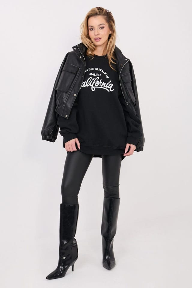 Love Lace Love Lace Women's Elongated Cotton Elastane Hoodie Sweatshirt in Black - 2