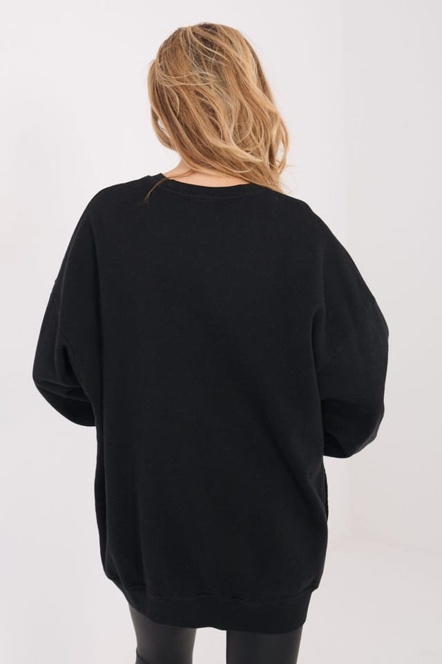 Love Lace Love Lace Women's Elongated Cotton Elastane Hoodie Sweatshirt in Black - 3