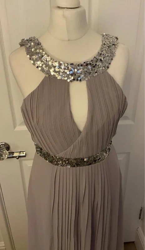 TFNC London TFNC London Grey Sequin Embellished Maxi Dress UK 6 Bridesmaid Prom Evening Occasion Pleated BNWT