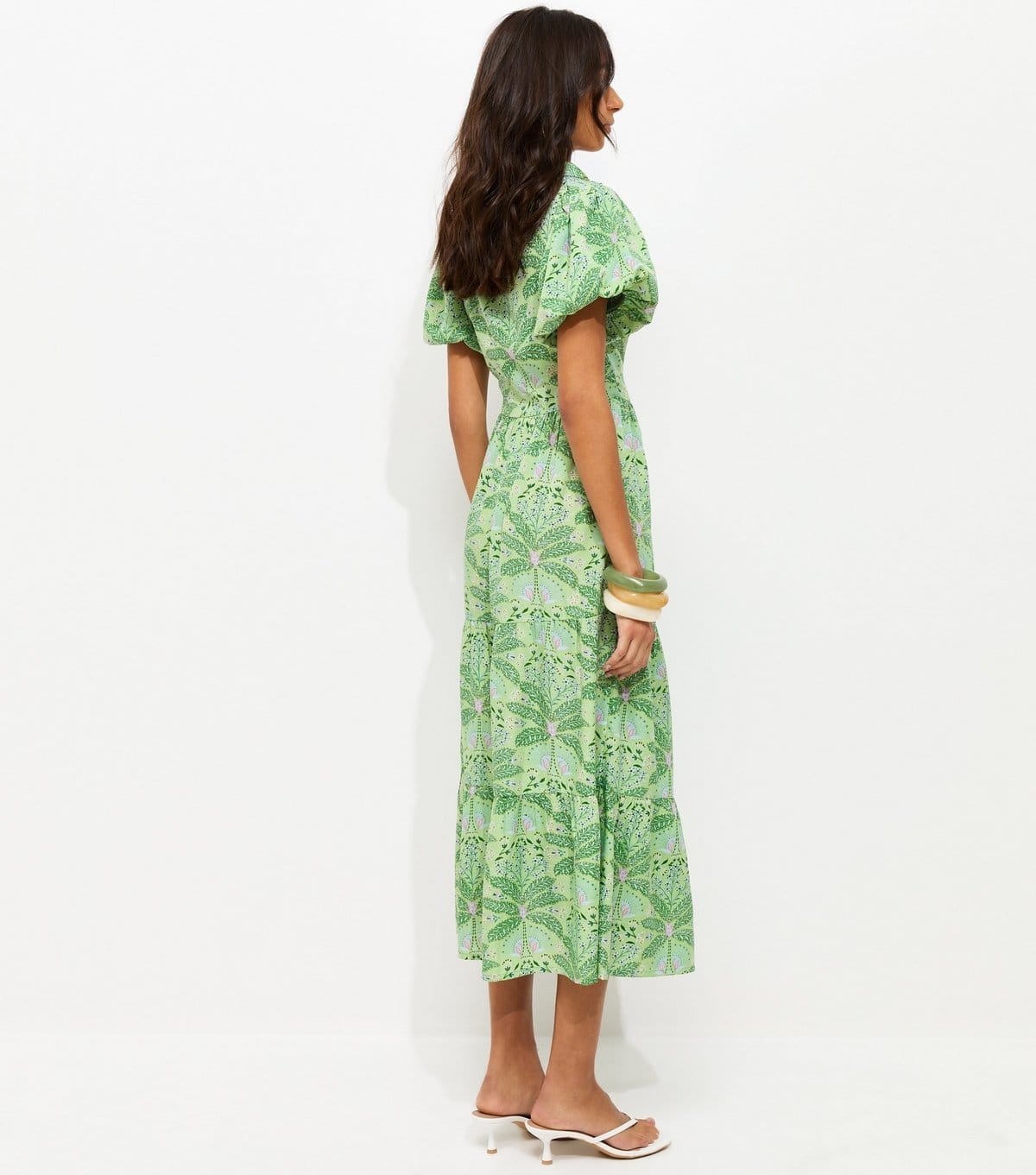 New Look Women's Green Crepe Tropical Pattern Wrap Midi Dress New Look - 4