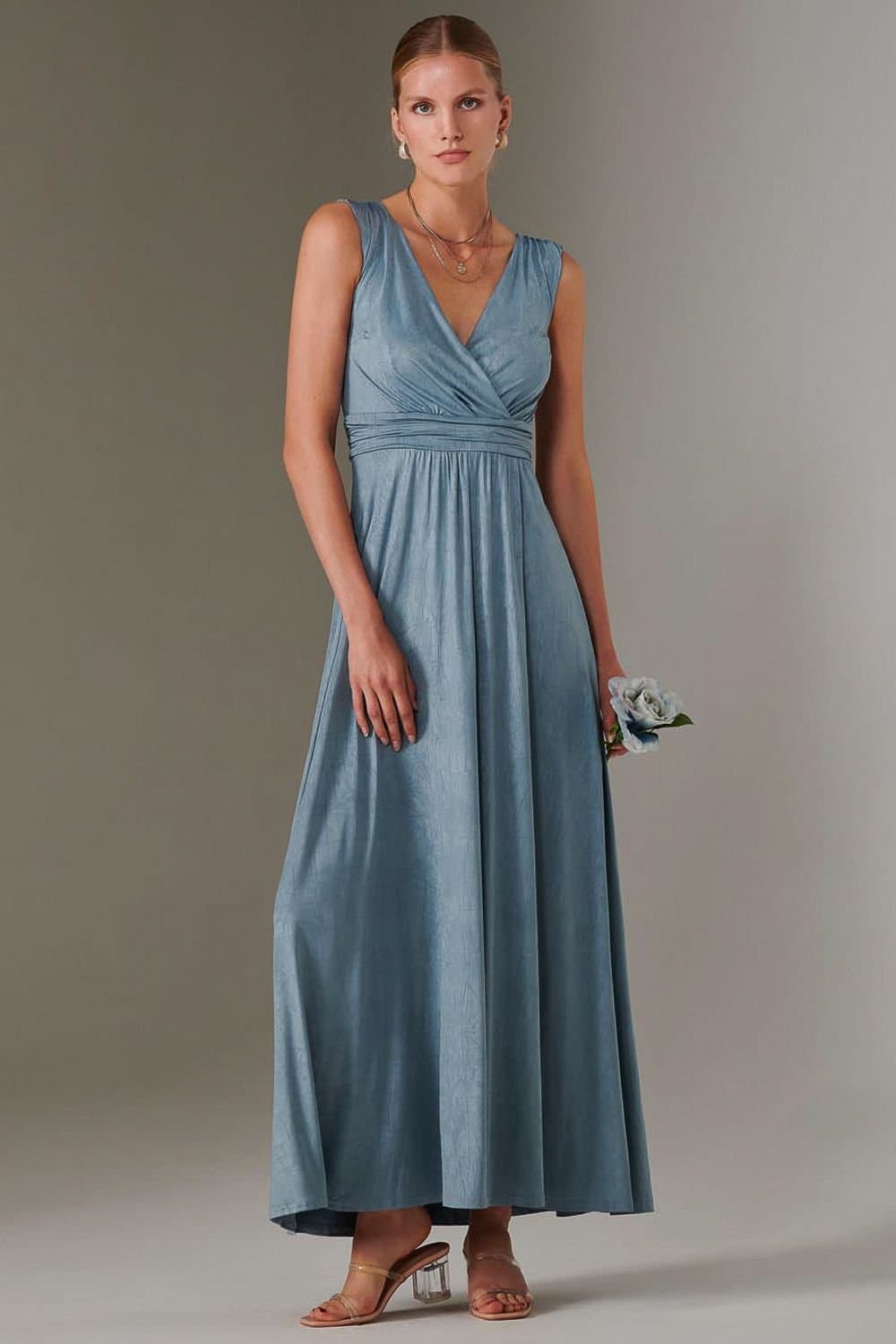 Jolie Moi Jolie Moi Women's Ella Wrap Bodice Jersey Maxi Dress in Blue